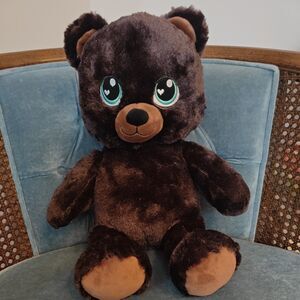 Build A Bear 2016 Brown Bear Green Heart Eyes 16" Plush Stuffed Toy